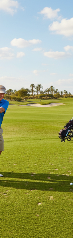 Seniors playing golf free of joint pain