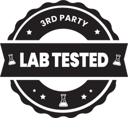 '3rd party lab tested badge with icons of laboratory flasks.'