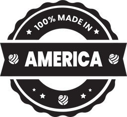 'Black badge with text 100% Made in America.'