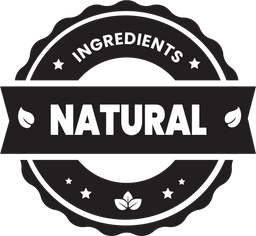 Badge reading 'Ingredients: Natural' with leaf icons and stars.